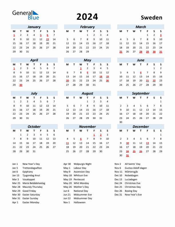 2024 Calendar Sweden Vfs Global Peri