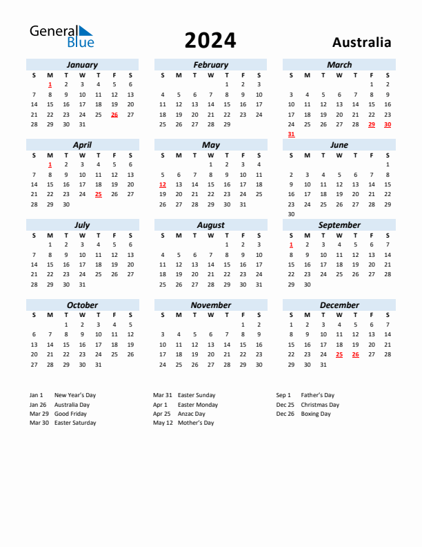 2024 Calendar for Australia with Holidays