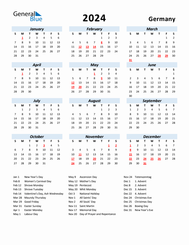 2024 Calendar for Germany with Holidays