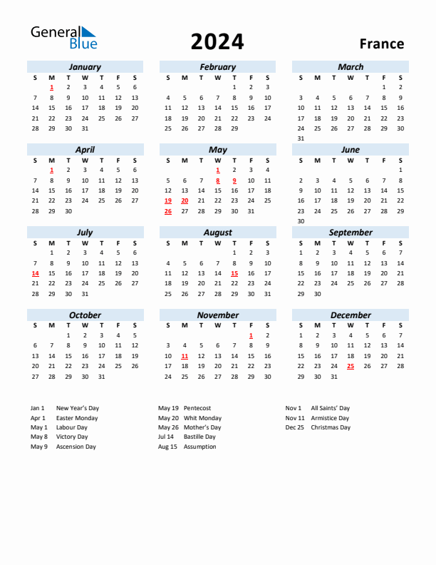 2024 Calendar Blue Script With Holidays Portrait Sunday Start En Fr 612x792 