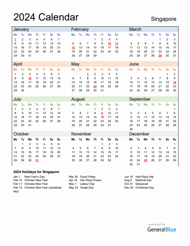 Annual Calendar 2024 with Singapore Holidays