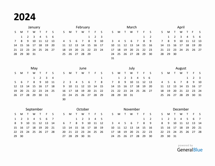 Free 2024 Calendars in PDF, Word, Excel