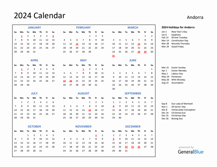 2024 Calendar Plain With Holidays Landscape Sunday Start En Ad 712x550 