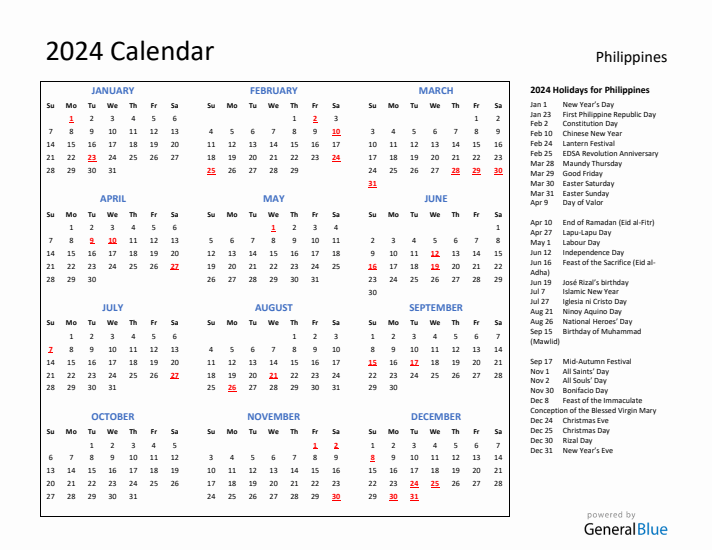 2024 Holiday Calendar Philippines Holidays Calendar 2024