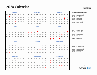 2024 Calendar Plain With Holidays Landscape Sunday Start En Ro 396x306 