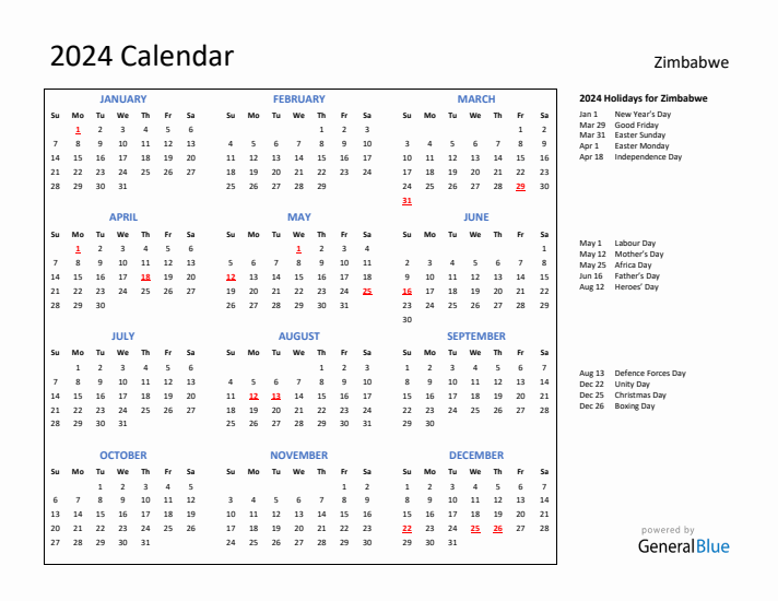 2024 School Calendar Zimbabwe Pdf Free Download