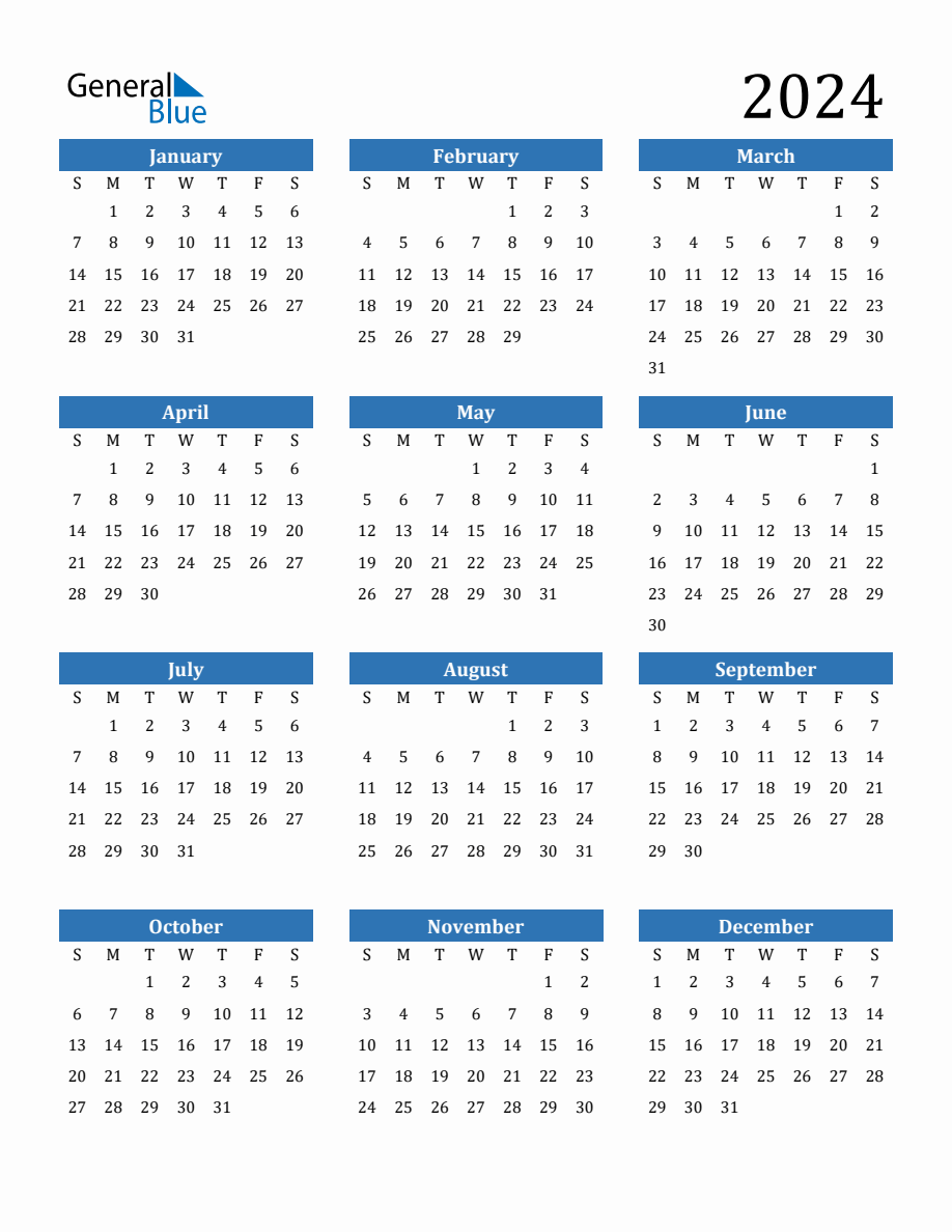 2024 Monthly Calendar Printable General Blue Dec 2024 Calendar With
