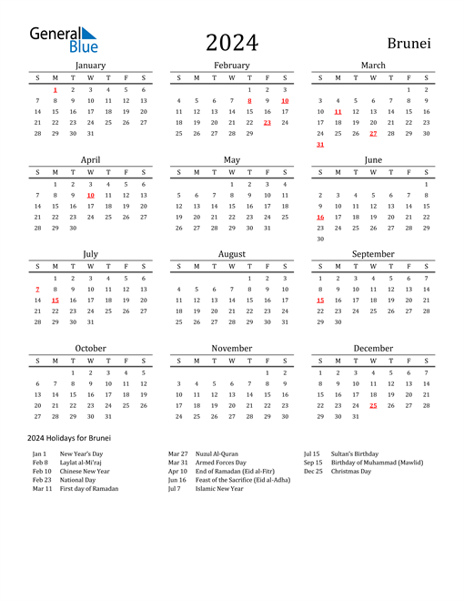 Brunei Holidays Calendar for 2024