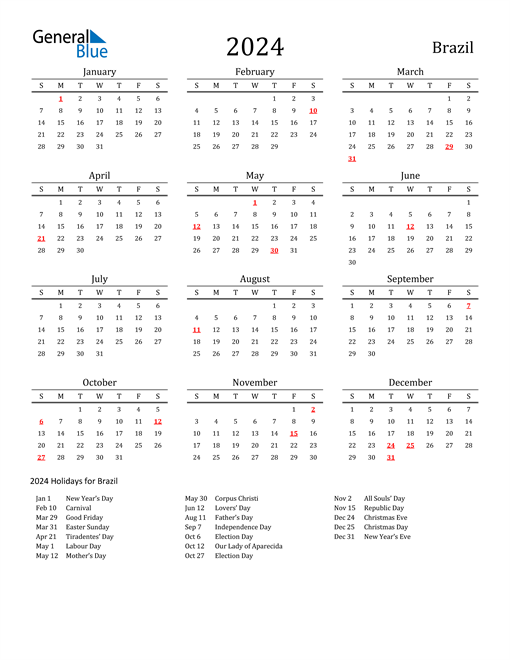 Brazil Holidays Calendar for 2024