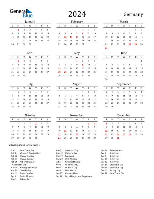 2024 Germany Calendar with Holidays
