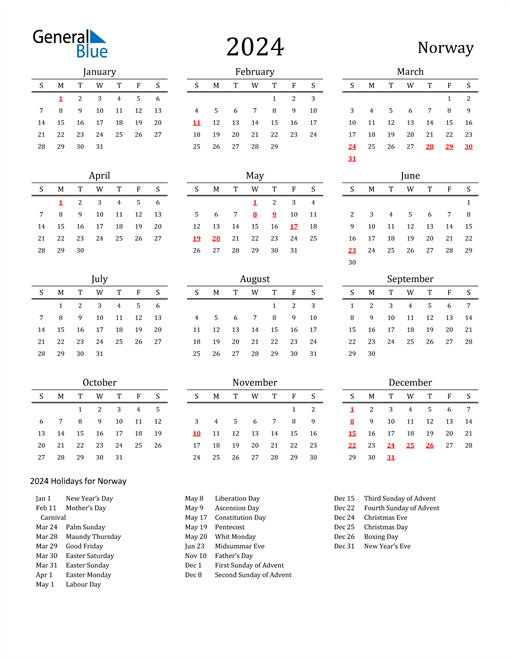 2024 Norway Calendar with Holidays