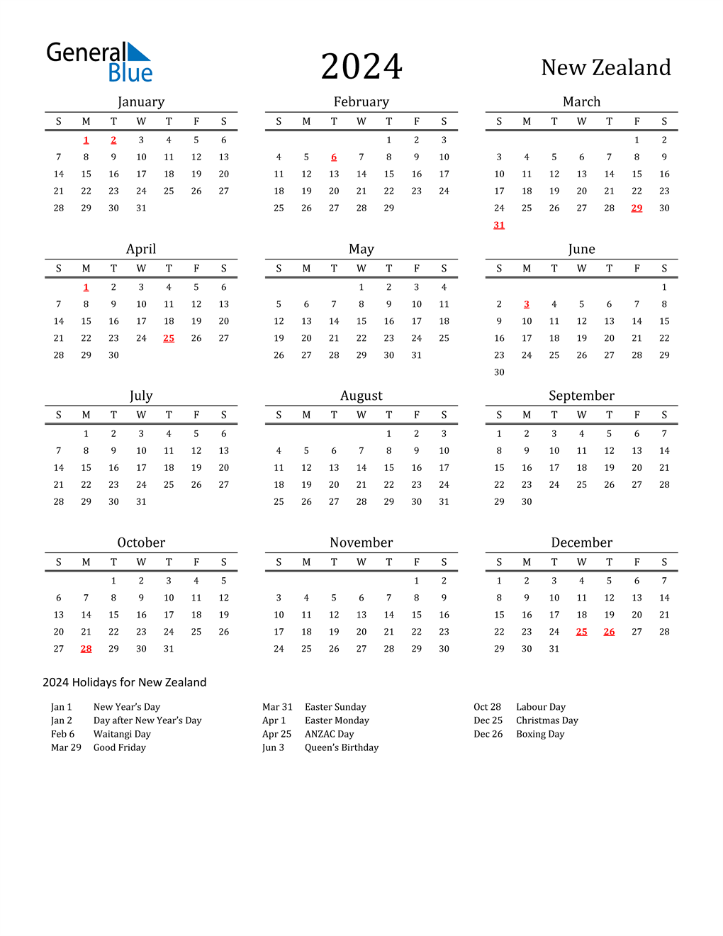 Printable 2024 New Zealand Calendar Templates With Holidays Www vrogue co