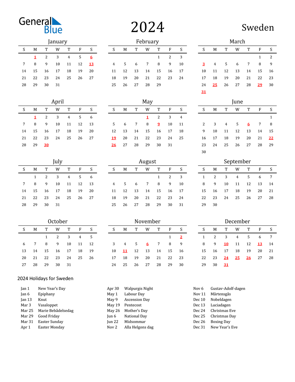 Wsesu 2023 2024 Calendar 2024 Sweden Calendar With Holidays