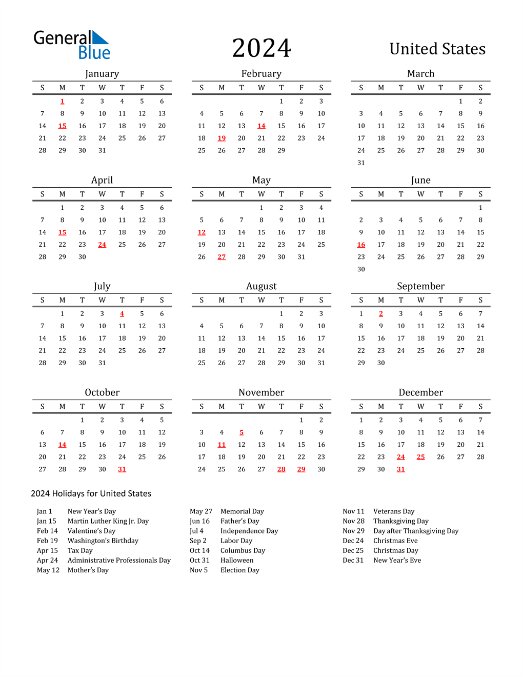 2024 calendar 2024 printable with holidays printable calendar 2024