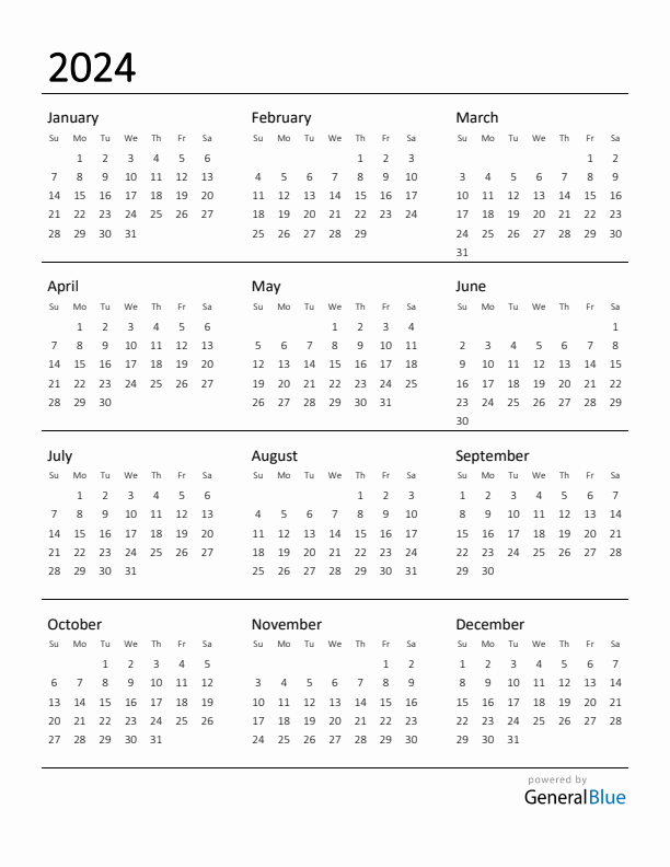 2024 Yearly Printable Calendar Free Full Page A Day Tilly Ginnifer