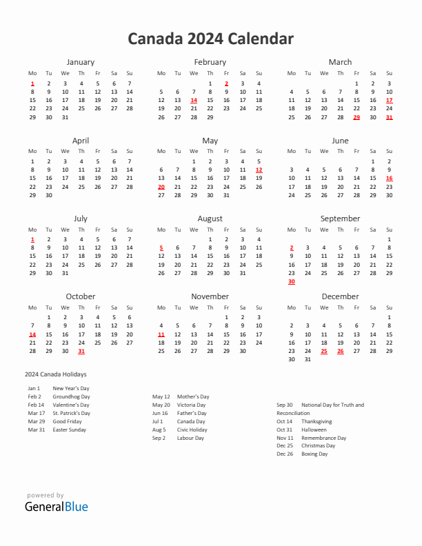 Personalized Calendar 2024 Canada Holiday Dates Erena Jacenta