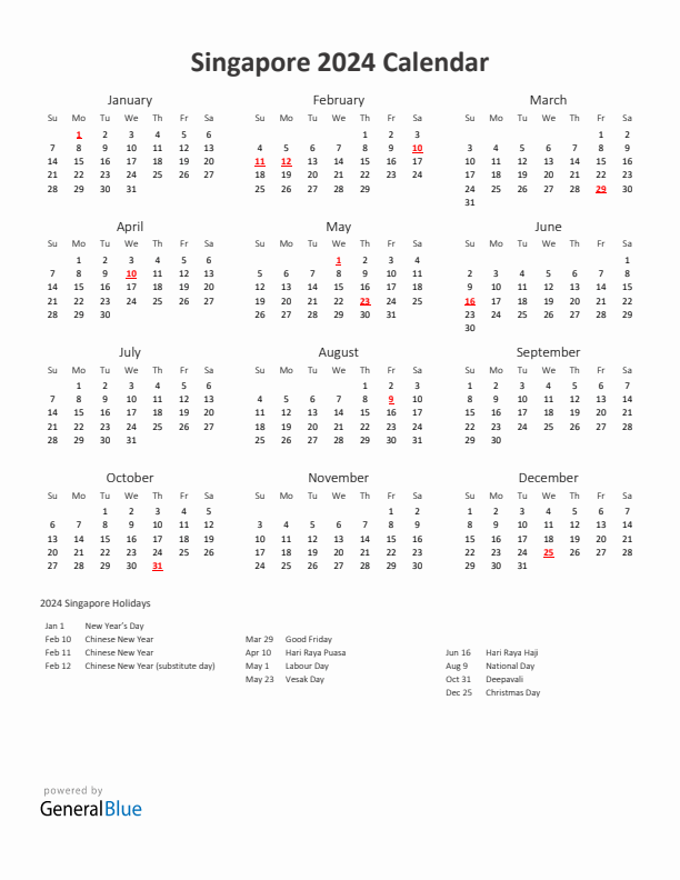 2024 Yearly Calendar Printable With Singapore Holidays