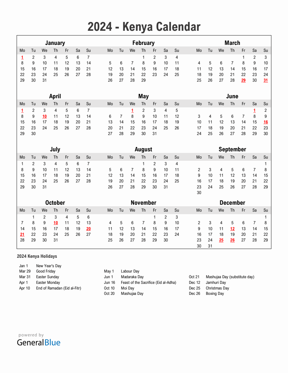 2024 Calendar Simple With Holidays Portrait Monday Start En Ke 918x1188 