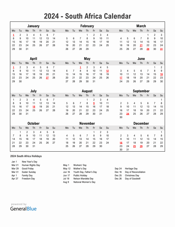 Public Holidays 2024 South Africa Calendar Elyn Aloisia