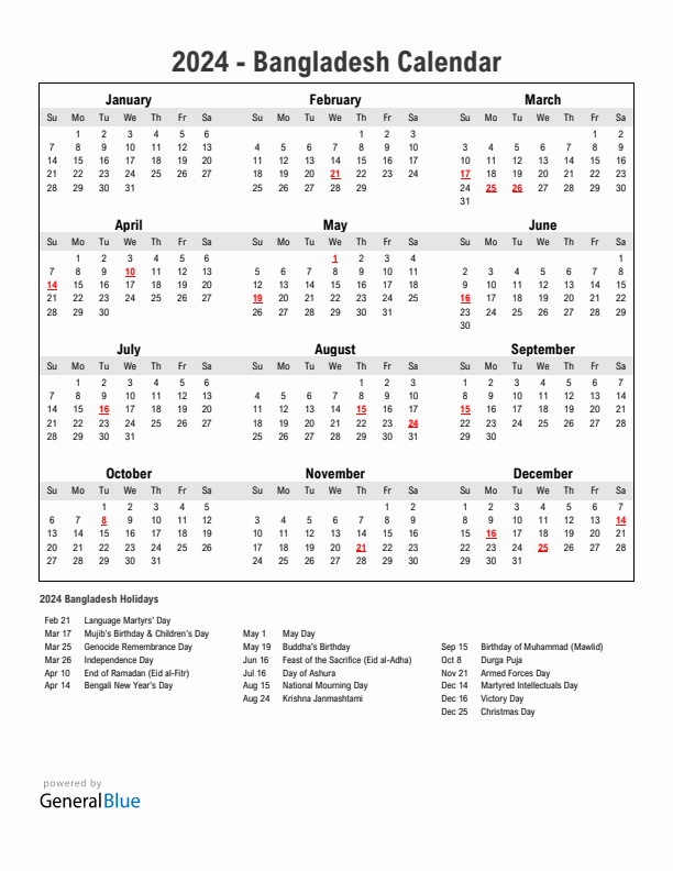 2024 Calendar Simple With Holidays Portrait Sunday Start En Bd 612x792 