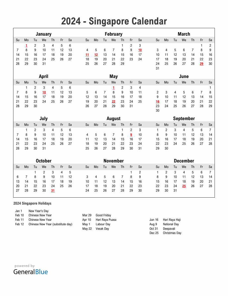 Year 2024 Simple Calendar With Holidays In Singapore   2024 Calendar Simple With Holidays Portrait Sunday Start En Sg 918x1188 