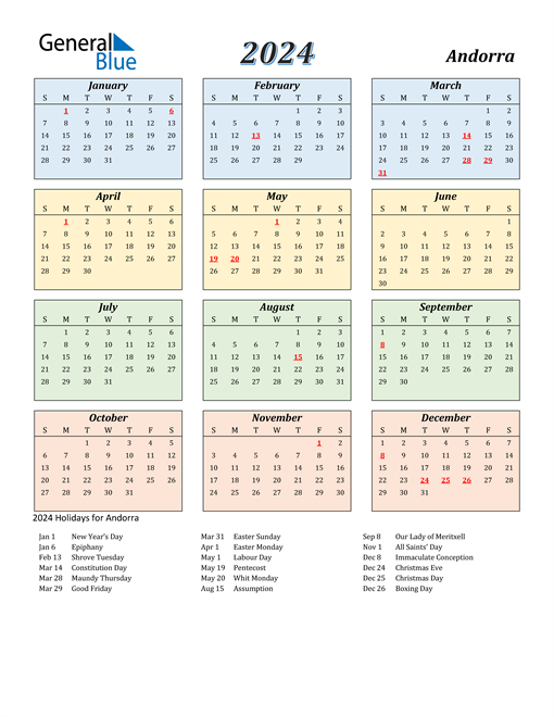 2024 Andorra Calendar with Holidays