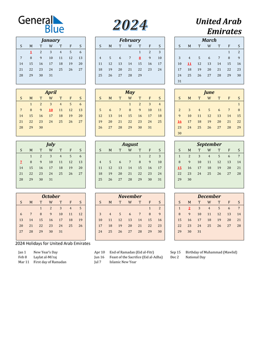 Uae Calendar 2024 With Public Holidays Cherie Wallie