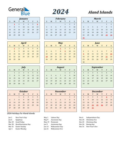 Aland Islands Calendar 2024