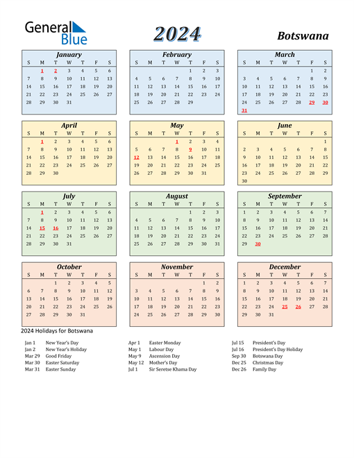 Botswana Calendar 2024