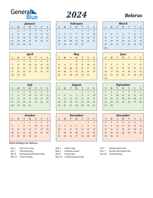 Belarus Calendar 2024