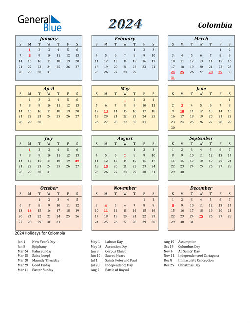 Colombia Calendar 2024