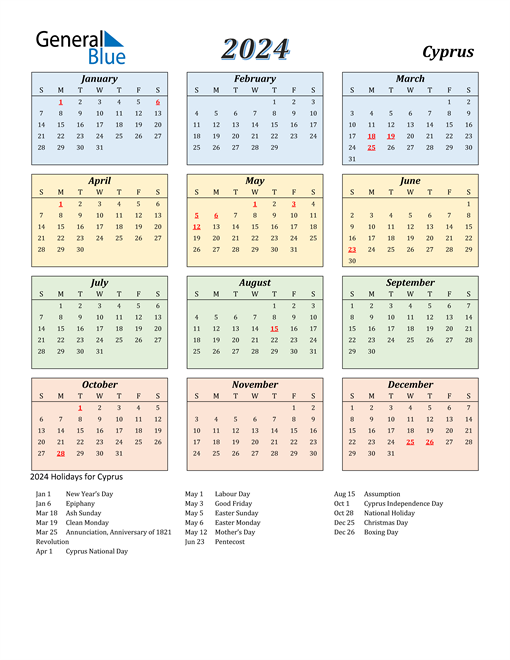 Cyprus Calendar 2024