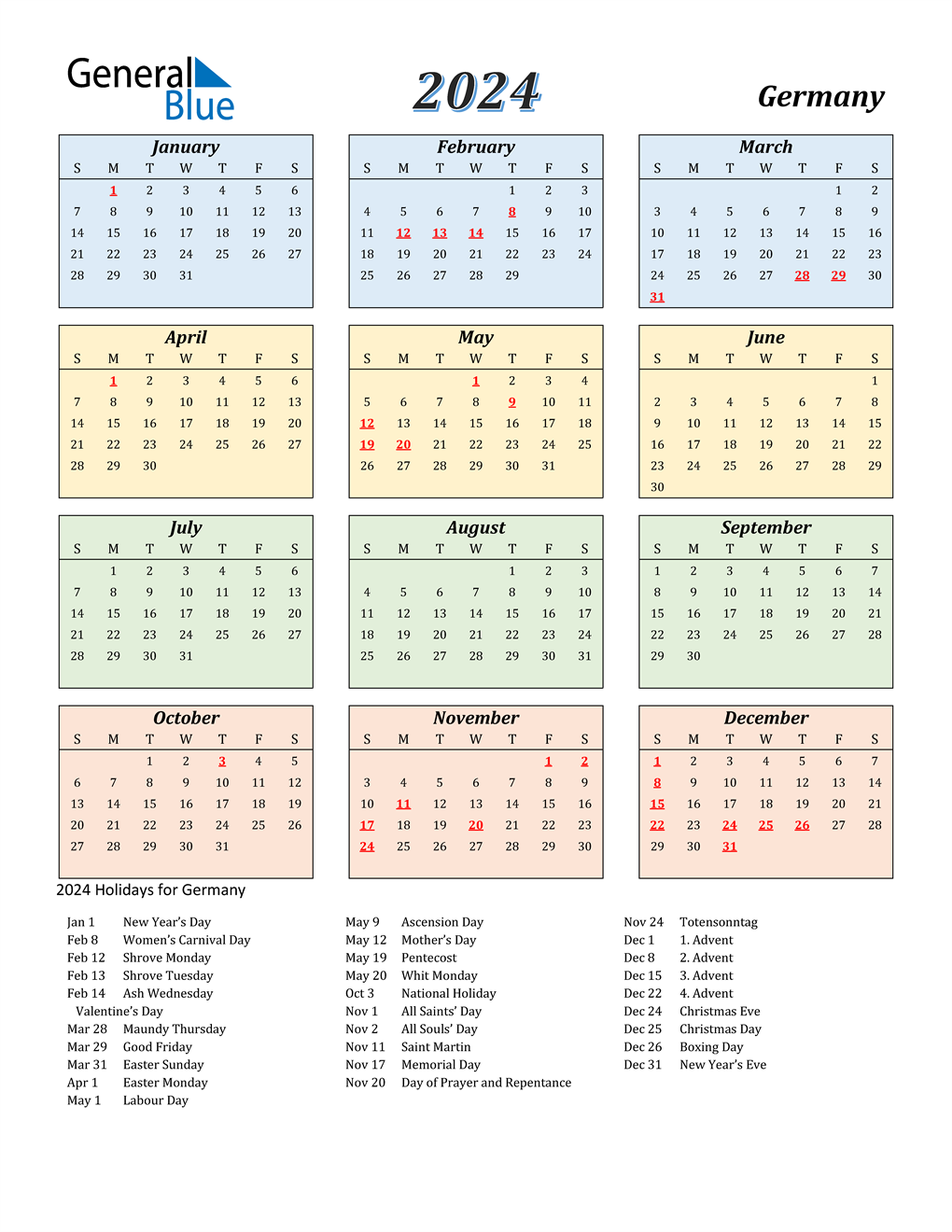 2024 Germany Calendar with Holidays