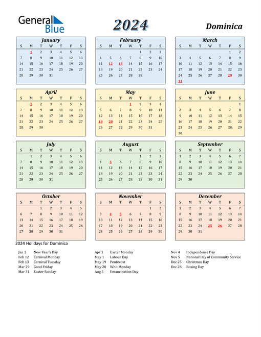 Dominica Calendar 2024