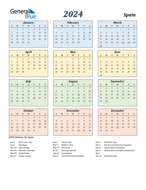 2024 Spain Calendar with Holidays