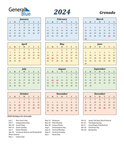 Grenada Calendar 2024