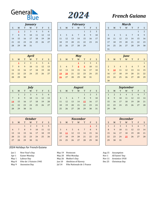 French Guiana Calendar 2024