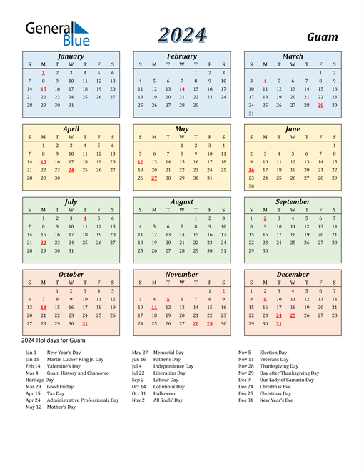 2024 Guam Calendar with Holidays