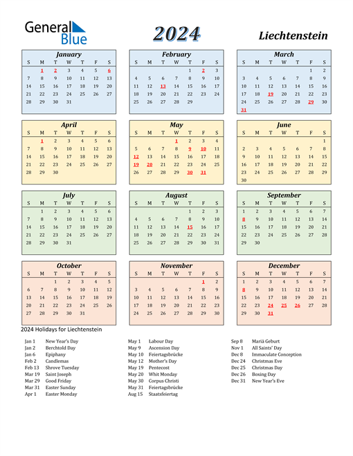 Liechtenstein Calendar 2024