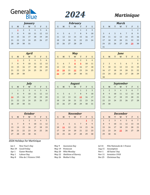 Martinique Calendar 2024