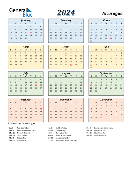 Nicaragua Calendar 2024