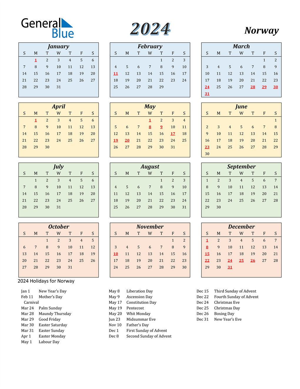 2024 Norway Calendar with Holidays