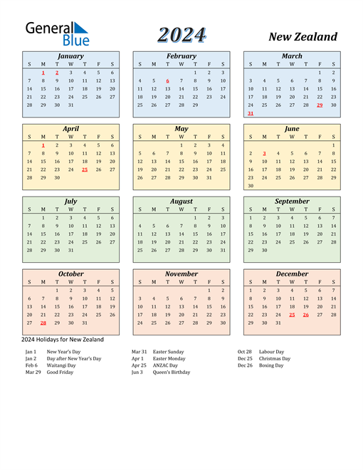 2024 Calendar Streamlined Colored With Holidays Portrait En Nz 510x660 
