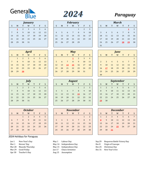 Paraguay Calendar 2024
