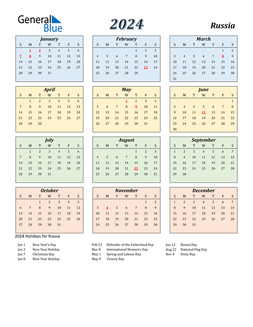Russia Calendar 2024