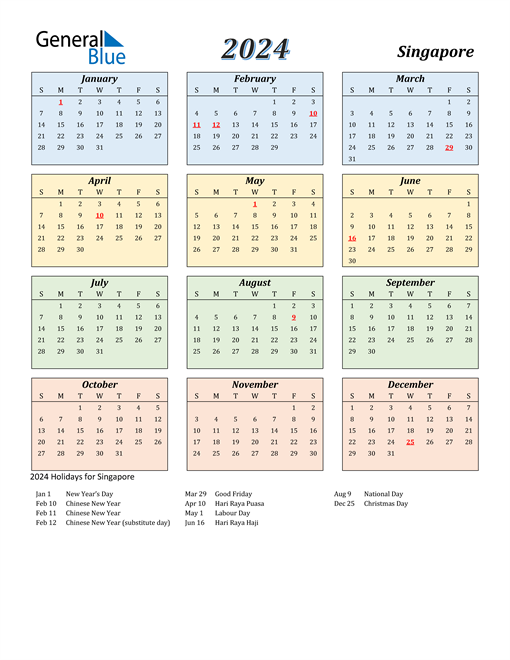 Singapore Calendar 2024 With Public Holidays Yearly Calendar 2024