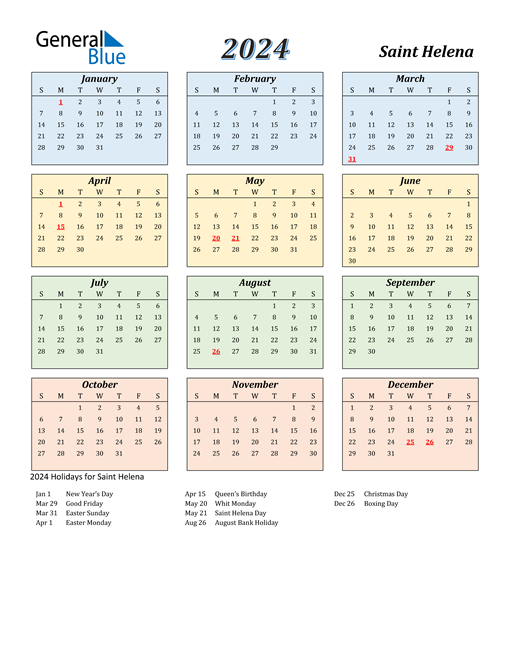 Saint Helena Calendar 2024