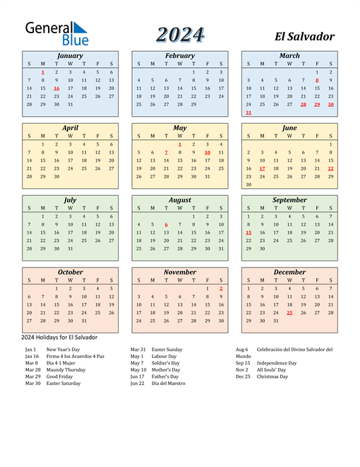 2024 El Salvador Calendar with Holidays