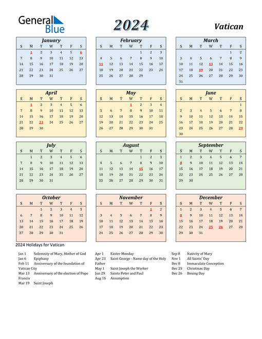 Vatican Calendar 2024