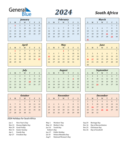 2024 Calendar Streamlined Colored With Holidays Portrait En Za 510x660 